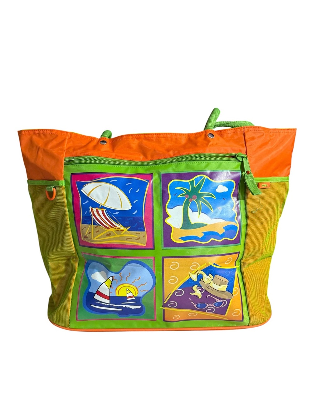 Vintage Totes Beach Bag, Vibrant orange and lime - Picture 2 of 16